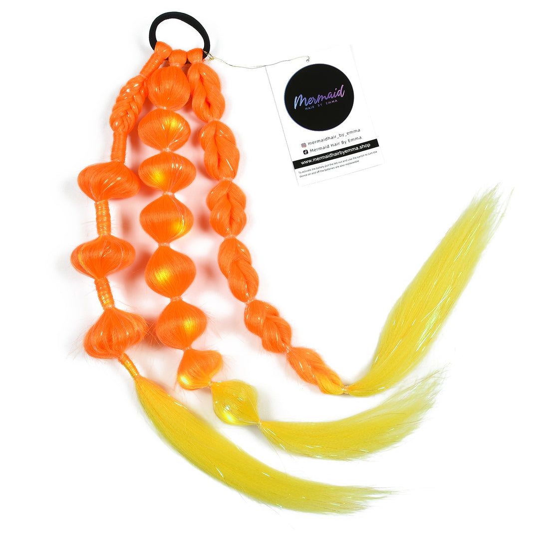 Mermaid Hair in orange color and led lights inside the bubbles.
