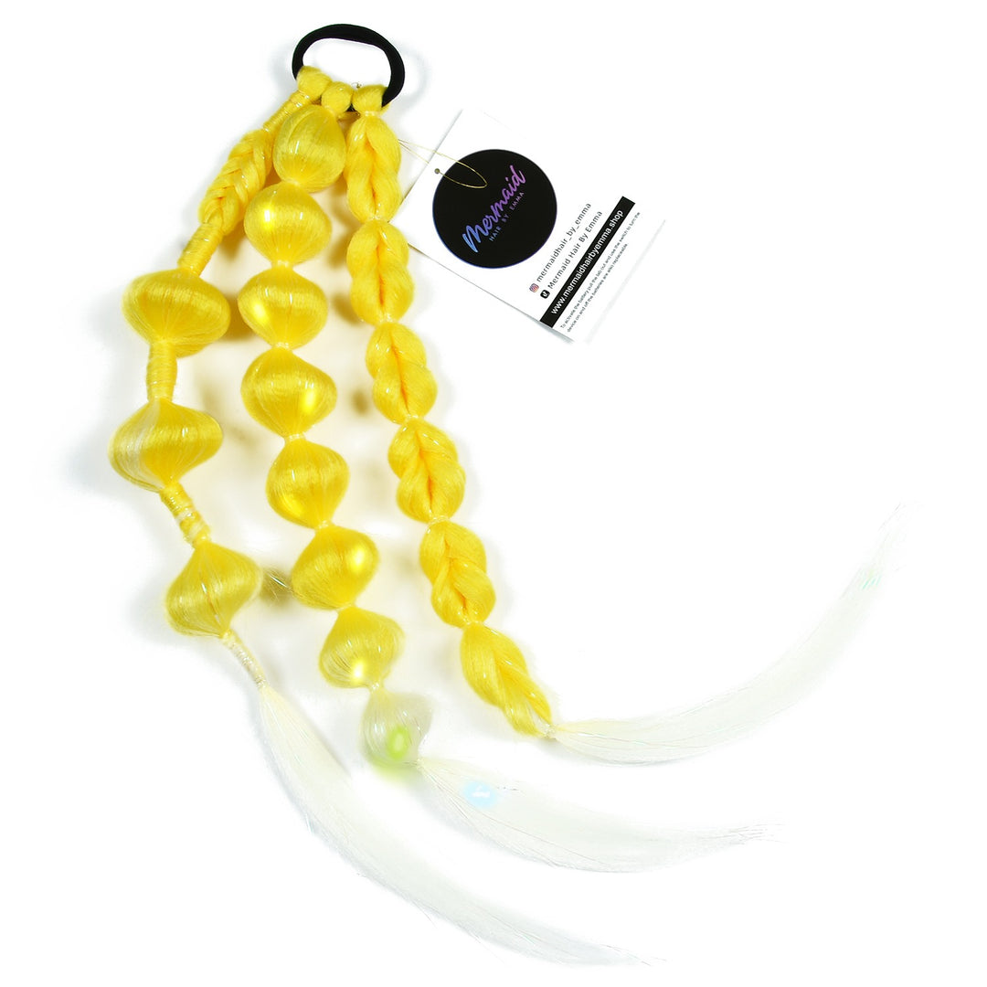 Yellow Braids with hair tie and lights.