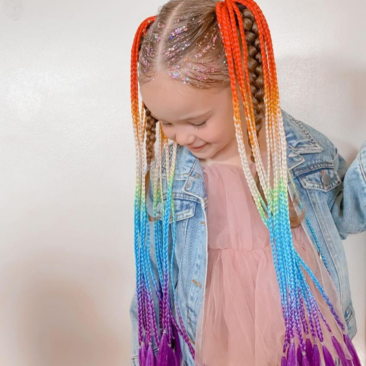 Rainbow Braided Piggy Tail Sets