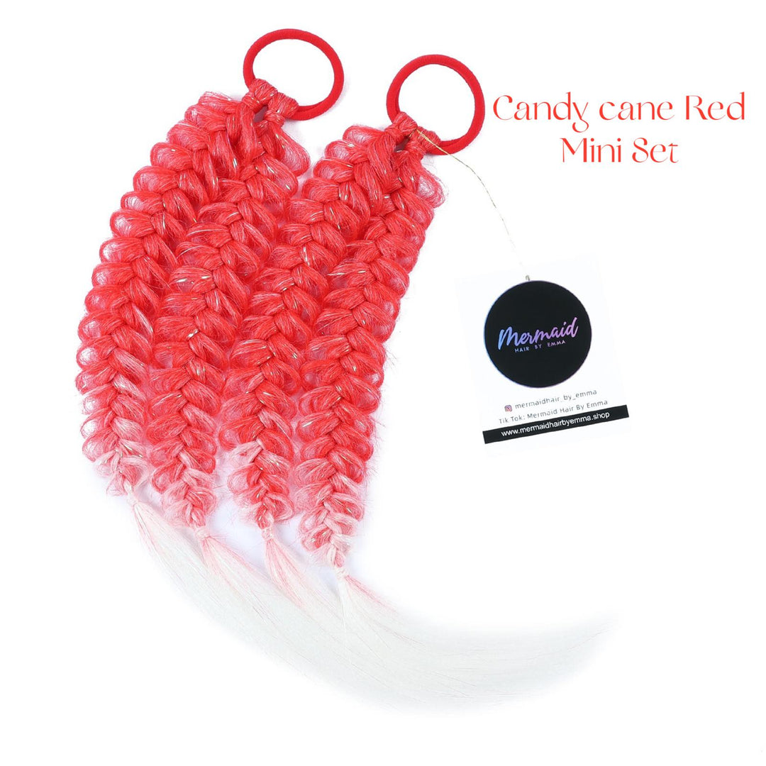 Red hair extensions in a clear package with 'Mermaid' brand logo on a white background
