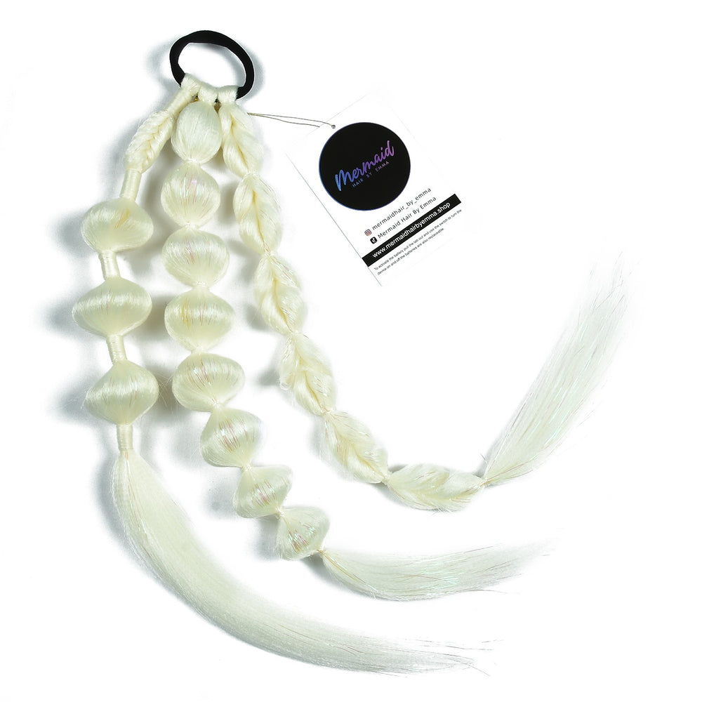 White Bubble Braids with multicolor flashing lights.
