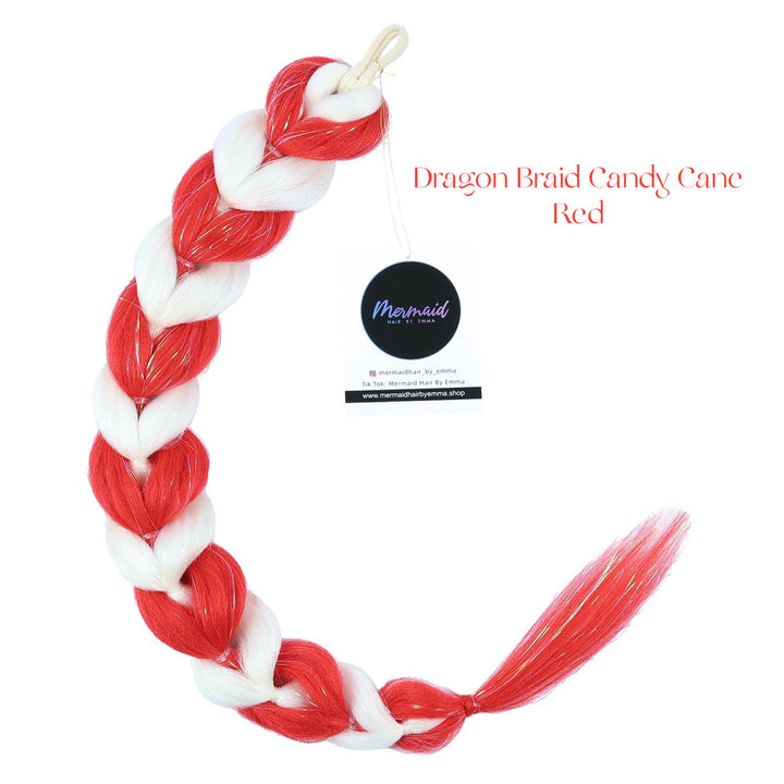 Red and white braided Christmas Hair with 'Mermaid' brand logo on a white background