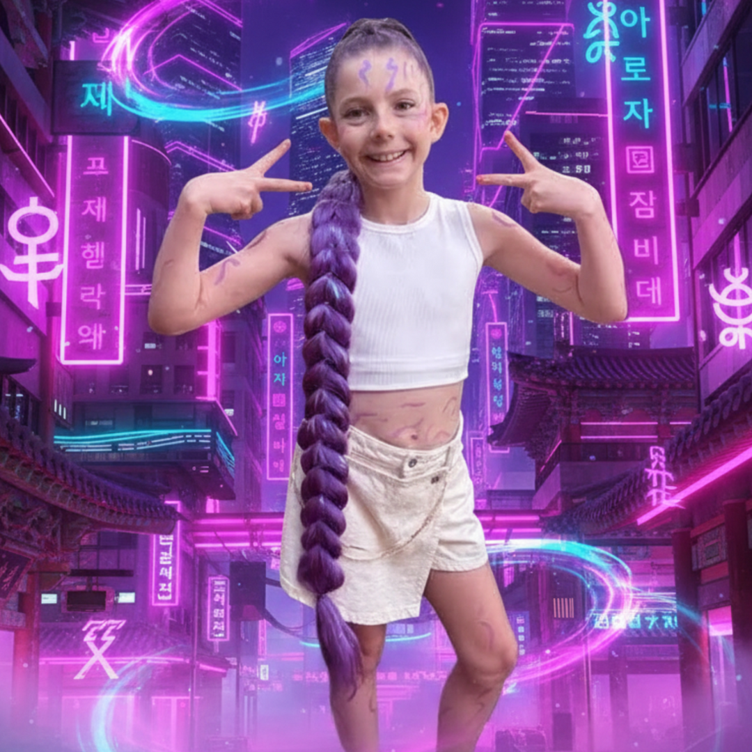 Person with long purple hair from K-Pop Demon Hunters