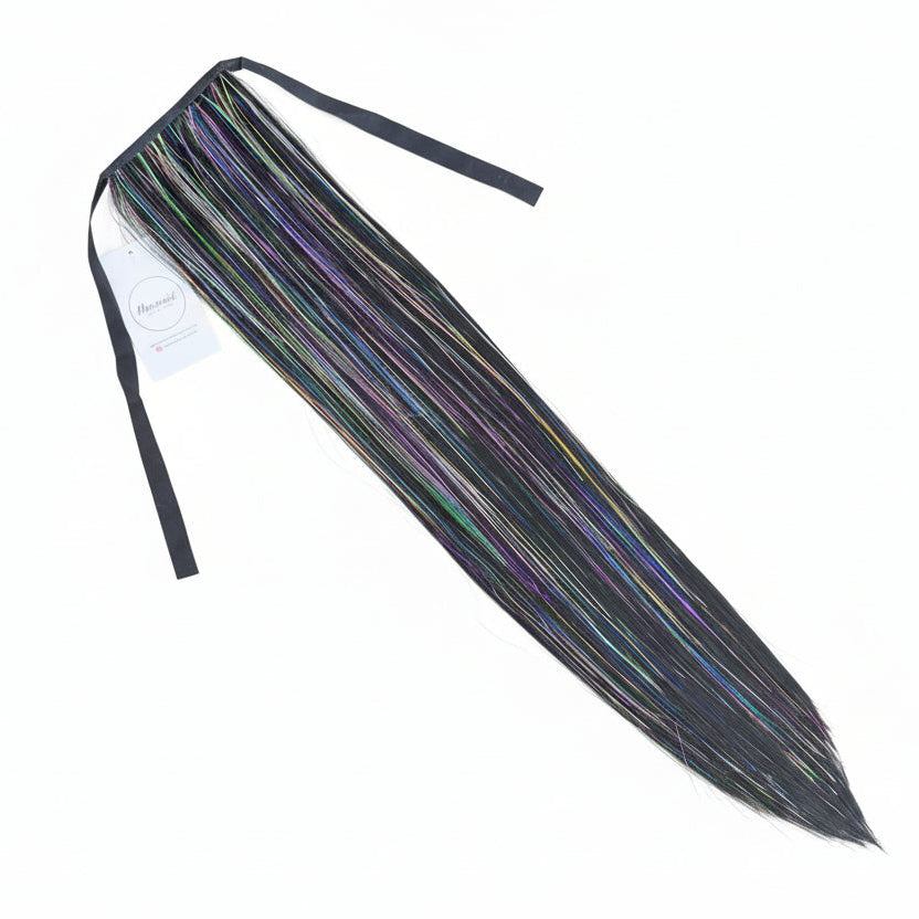 Black Hair Extension with colourfull tinsell