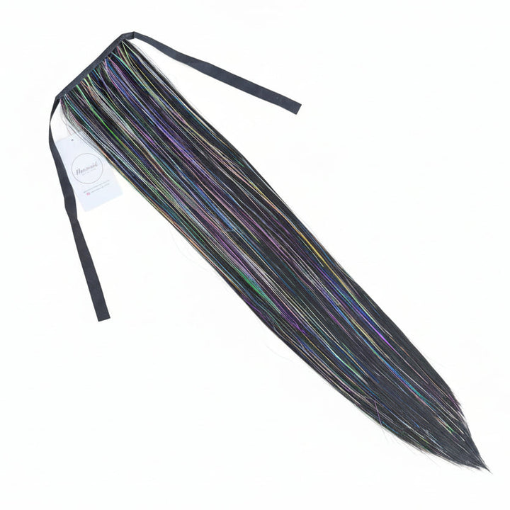 Black Hair Extension with colourfull tinsell